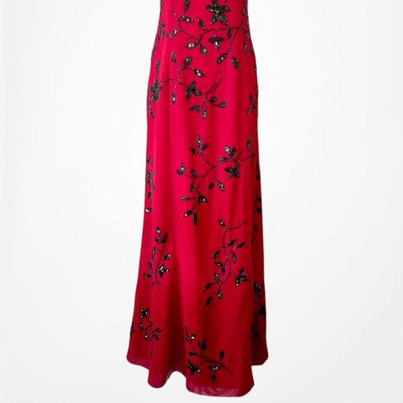 Vintage Y2K Red Black Floral Beaded Fit Flared Maxi Prom Dress Size L/XL - Picture 8 of 10